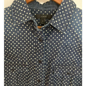 J.Crew indigo white prairie style chambray abstract star print W's size 4